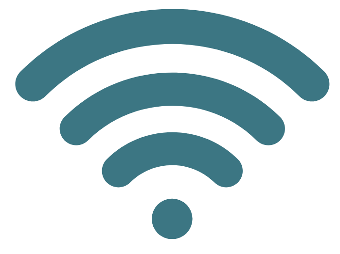 a wifi symbol made of a dot with three arced lines above it