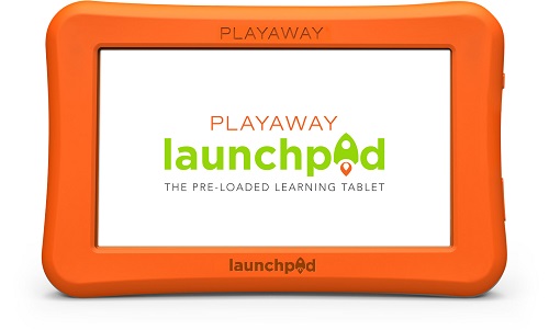 a picture of the launchpad. It is a small tablet with an orange rubber case.