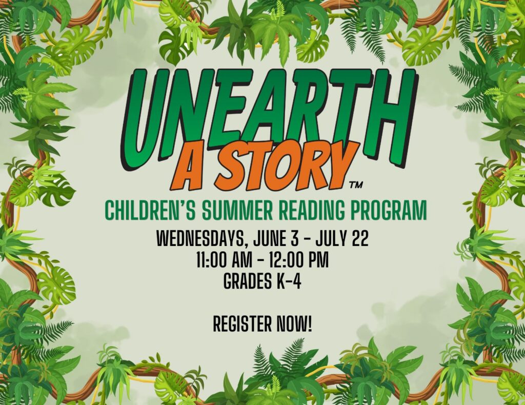 Join us for our Children's Summer Reading Program on Wednesdays this summer from 11:00 AM to 12:00 PM for children in grades Kindergarten through 4th grade.
